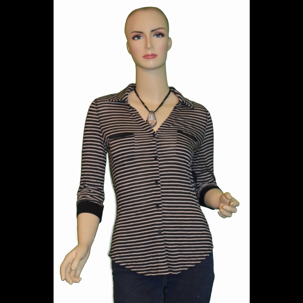 Almost Famous. Button up Black/Taup stripped Shirt